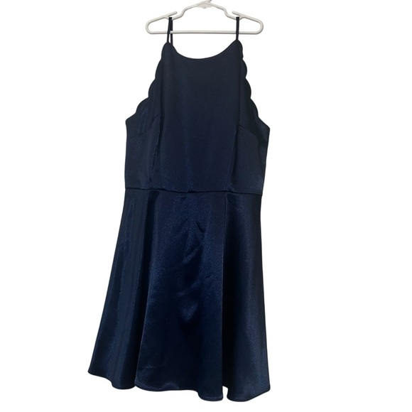 I.N. San Francisco Juniors Navy Blue satin Dress scallop edges sz 11 NWT - Picture 1 of 3